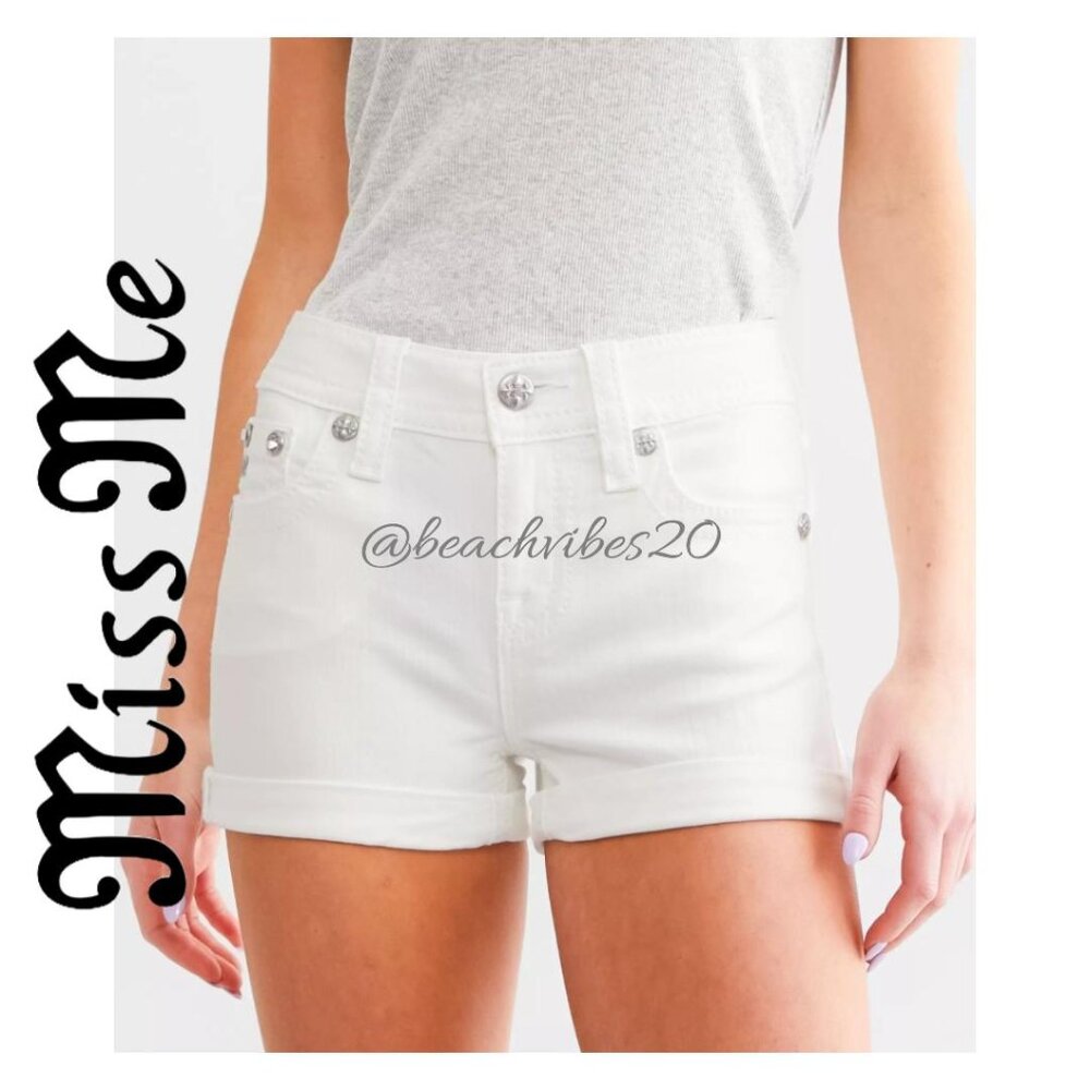 MISS ME JEANS Mid Rise Stretch Short White 30 NWT O-500 - Picture 3 of 12